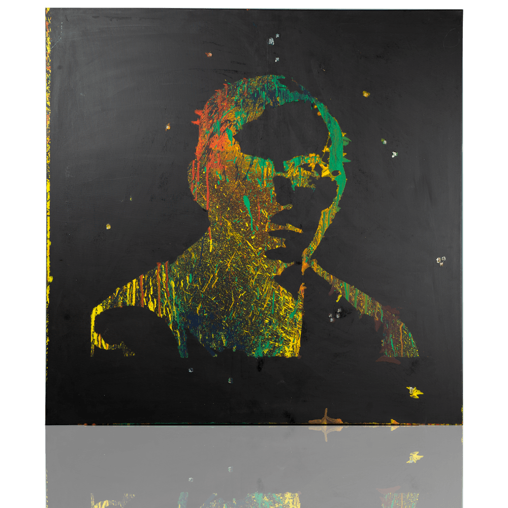 Multicolored “Vladimir Ze`ev Jabotinsky” acrylic on black canvas